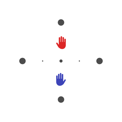 Alpha position: hands at opposite points on the grid