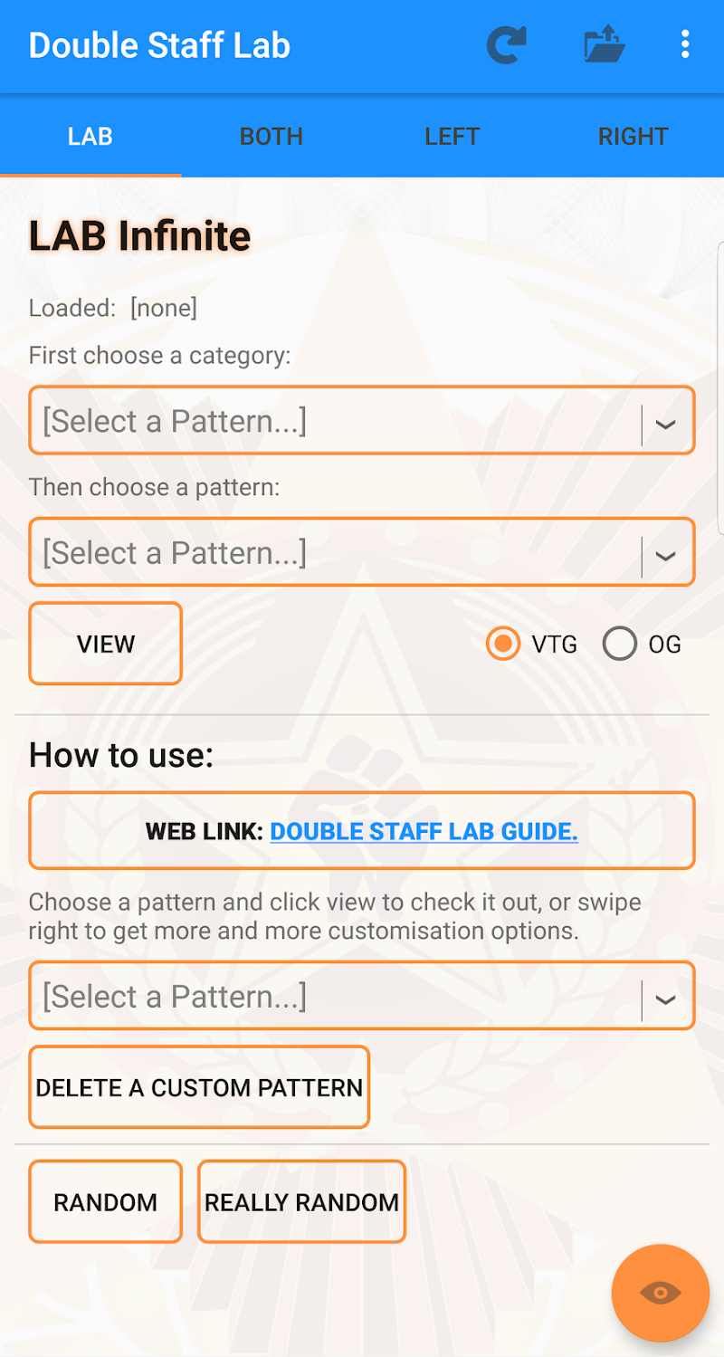 Screenshot of the Double Staff LAB Android app's pattern picker