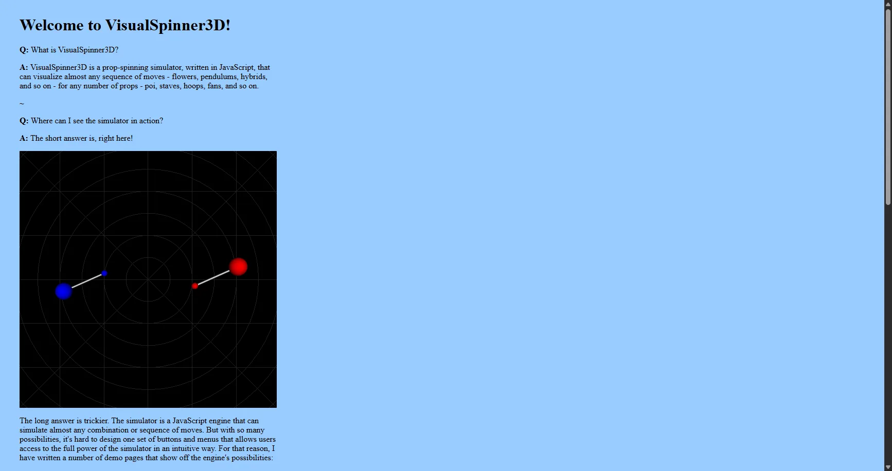 Screenshot of the VisualSpinner3D browser simulator by Glenn Wright